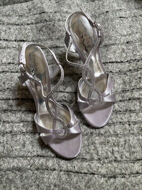Touch of Nina Light Silver Rhinestone T-Strap Heels